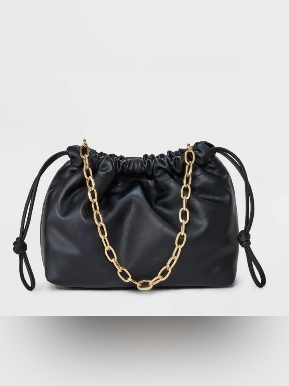 Universal Thread Black Drawstring Shoulder Bag with Gold Chain Strap